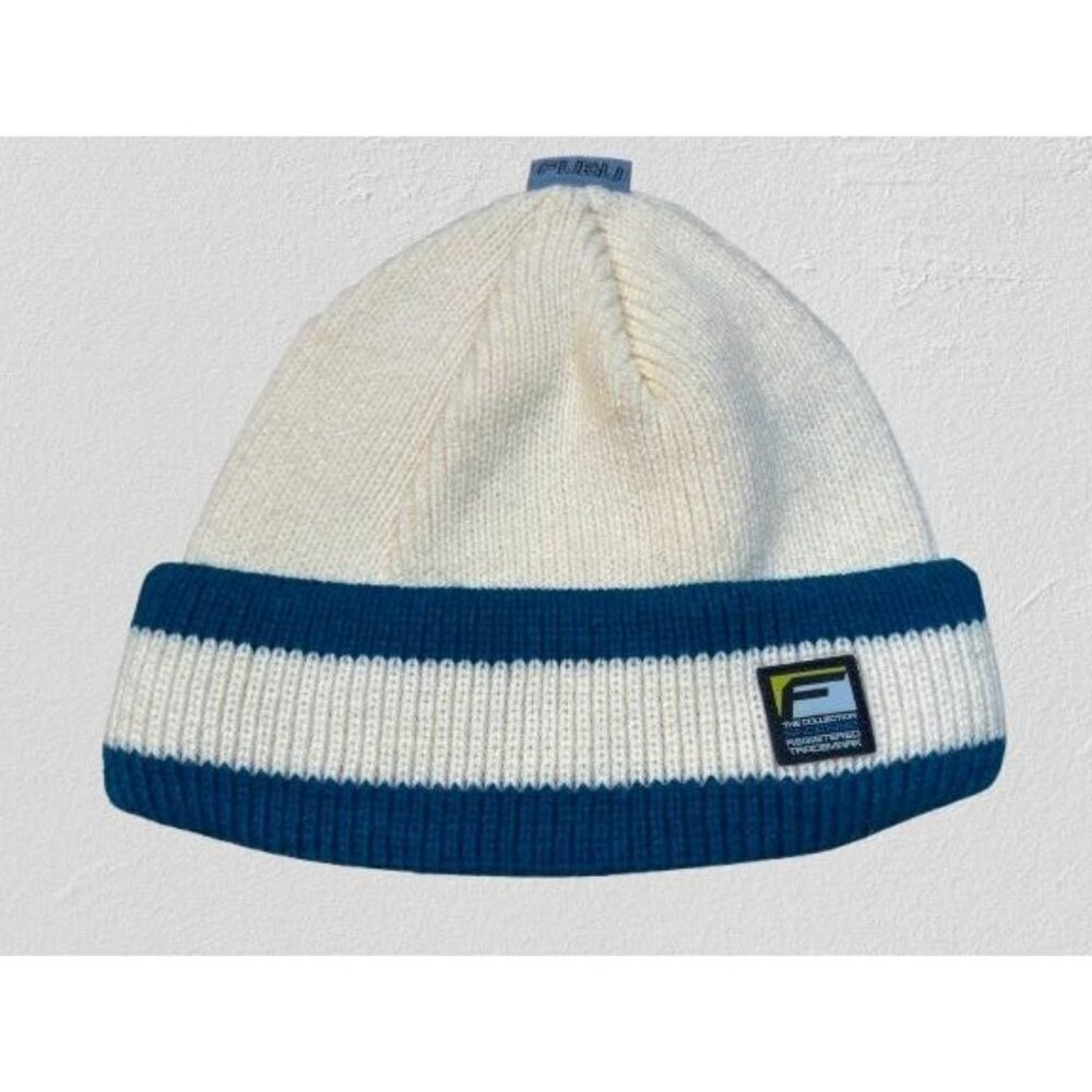 FUBU Beanie Hat Knit White Blue Wool Blend - One Size